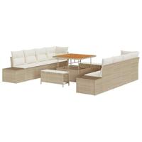 Tuinbankenset met kussen 11 pcs Beige poly rattan - thumbnail