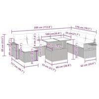 9-delige Loungeset met kussens poly rattan lichtgrijs - thumbnail