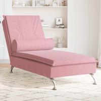 Massage chaise longue met bolster fluweel roze - thumbnail