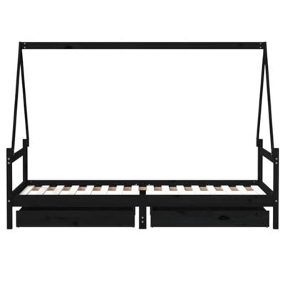 Kinderbedframe met lades 90x200 cm massief grenenhout zwart - thumbnail