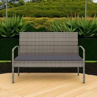 Tuinbank met kussen 105 cm poly rattan grijs - thumbnail
