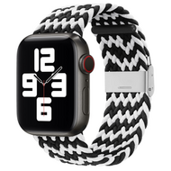 Braided nylon bandje - Zwart / Wit - Geschikt voor Apple Watch 38mm / 40mm / 41mm / 42mm - thumbnail