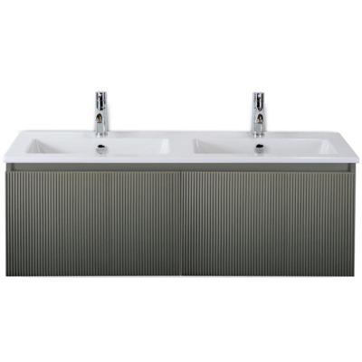 Frozen 3D Badmeubelset 120 cm - Greeplijst in Kleur - Petrol Mat - Keramische Wastafel Wit Dubbel 2 Kraangaten