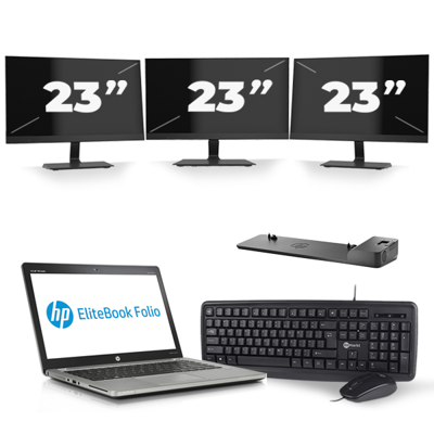 HP EliteBook Folio 9470m - Intel Core i7-3e Generatie - 14 inch - 8GB RAM - 256GB SSD - Windows 10 + 3x 23 inch Monitor