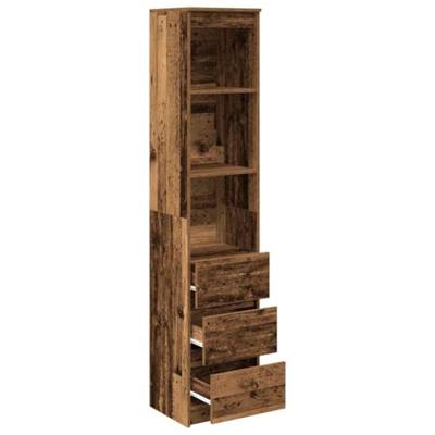 Hoge kast 37,5x35x180 cm bewerkt hout oud houtkleurig - thumbnail