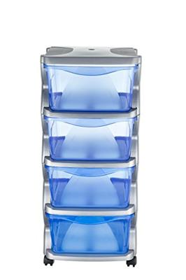 Bama insieme ladesysteem met wieltjes 4 laden 36x40x80 cm zilver/blauw/transparant