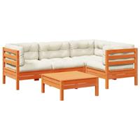 5-delige Loungeset met kussens massief grenenhout wasbruin - thumbnail