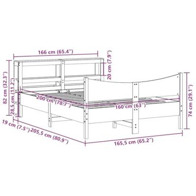 Bedframe met hoofdbord massief grenenhout wasbruin 160x200 cm
