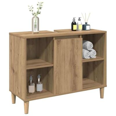 Wastafelkast 80x33x60 cm bewerkt hout artisanaal eikenkleur