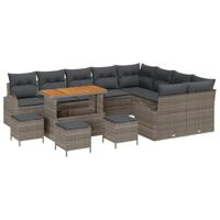 Tuinbankenset met kussen 13 pcs Grijs poly rattan - thumbnail
