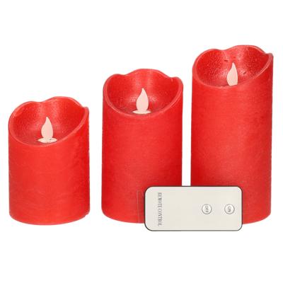 LED Waving Kaarsen 3 Stuks + Afstandsbediening Rood