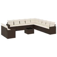 12-delige Loungeset met kussens poly rattan bruin - thumbnail