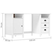 Bureau Hill 150x50x74 cm massief grenenhout wit - thumbnail