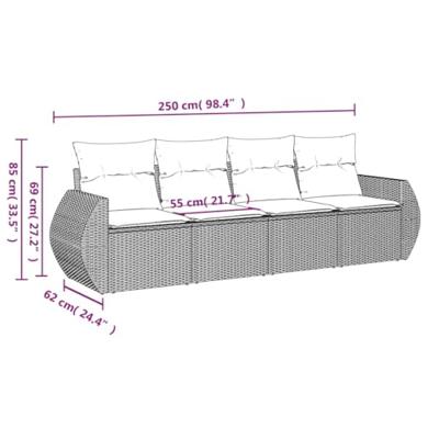 4-delige Loungeset met kussens poly rattan grijs 4-delige Loungeset met kussens poly rattan grijs