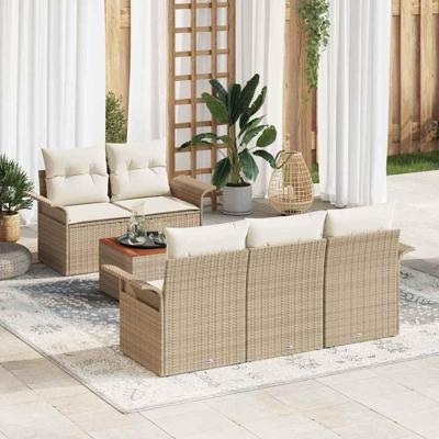 Tuinbankenset met kussen 6 pcs Beige poly rattan