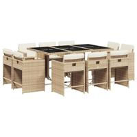 11-delige Tuinset met kussens poly rattan beige - thumbnail