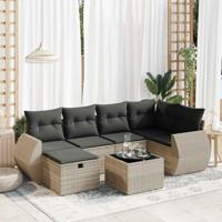 7-delige Loungeset met kussens poly rattan lichtgrijs - thumbnail
