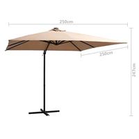 VidaXL Zweefparasol met led en stalen paal 250x250 cm taupe - thumbnail