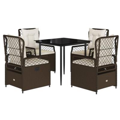 5-delige Tuinset met kussens poly rattan bruin