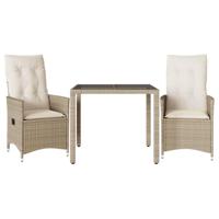 3-delige Bistroset met kussens poly rattan beige - thumbnail
