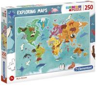 Clementoni legpuzzel Exploring Maps: Dieren 250 stukjes - thumbnail