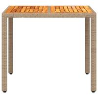Tuintafel 90x90x75 cm poly rattan en acaciahout beige - thumbnail