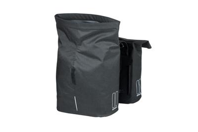 Basil city dubbele fietstas - waterafstotend polyester - zwart - universal bridge systeem - 28-32l