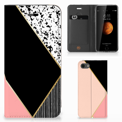 iPhone 7 | 8 | SE (2020) | SE (2022) Stand Case Zwart Roze Vormen iPhone 7 | 8 | SE (2020) | SE (2022) Stand Case Zwart Roze Vormen