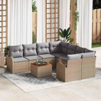 Tuinbankenset met kussen 9 pcs Beige poly rattan - thumbnail