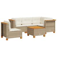 5-delige Loungeset met kussens poly rattan beige - thumbnail