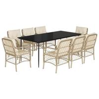 9-delige Tuinset met kussens poly rattan beige - thumbnail