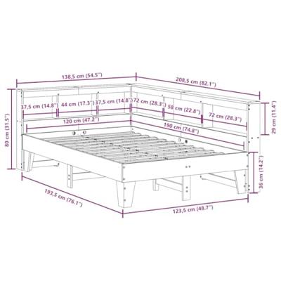 Bed met boekenkast zonder matras massief grenenhout 120x190 cm