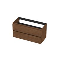 INK - Onderkast 2 Laden Greeploos met Houten Keerlijst - 1000x450x520 Mm - Warm Walnoot - thumbnail