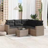 6-delige Loungeset met kussens poly rattan grijs - thumbnail