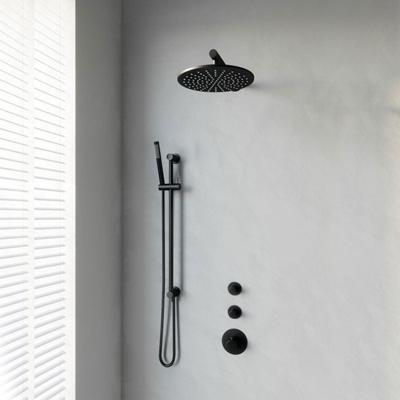 Brauer Black Edition Thermostatische Regendoucheset Inbouw - Hoofddouche 30 cm - Rechte Wandarm - Handdouche Staaf - Doucheslang - Geintegreerde Glijstang - Mat Zwart
