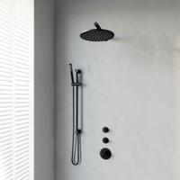 Doucheset Brauer Inbouw Rond Zwart 30cm Hoofddouche Wandarm Staafhanddouche Glijstang - thumbnail