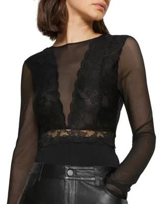 Kanten body lange mouw zwart- Sicca Bodystocking - Luxe lingerie bodysuit - Zwart - Bordeaux