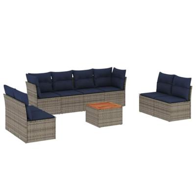 9-delige Loungeset met kussens poly rattan grijs