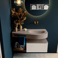 MONDIAZ RIVA 100cm badmeubel onderkast / planchet kleur Linen met 1 lade. Wastafel DULCET rechts 0 kraangaten kleur Smoke. - thumbnail