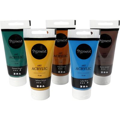 Creativ Company Pigment art acrylverf natuurlijke kleuren, 5x75ml Creativ Company Pigment art acrylverf natuurlijke kleuren, 5x75ml