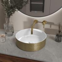 Wiesbaden Mondri Waskom Rond - 36x36x12cm - Glans Wit/Geborsteld Goud - thumbnail