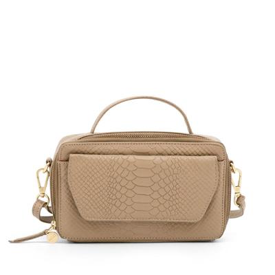 Dames leren handtas - taupe slangenprint - MŌSZ Naomi Dames leren handtas - taupe slangenprint - MŌSZ Naomi