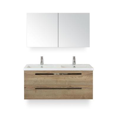 Seville Badmeubelset 120 cm - 2 laden Natuur Eiken - Wastafel Djazz Dubbel - met Spiegelkast