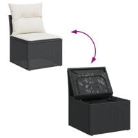 12-delige Loungeset met kussens poly rattan zwart - thumbnail