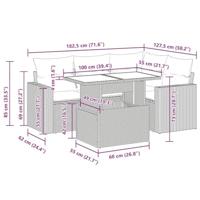 5-delige Loungeset met kussens poly rattan acacia bruin - thumbnail