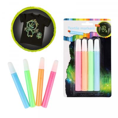 Toi-Toys Knijp textielstiften glow in the dark, 4st.