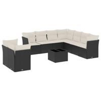 10-delige Loungeset met kussens poly rattan zwart - thumbnail