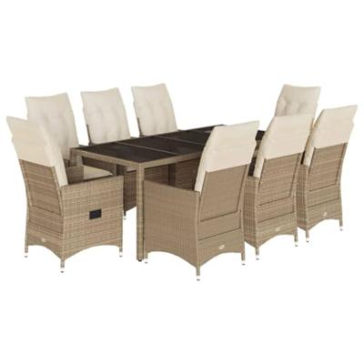 9-delige Tuinset met kussens poly rattan beige