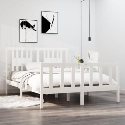 Bedframe massief hout wit 140x190 cm