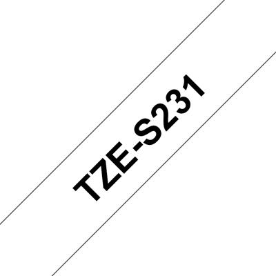 Brother TZe-S231 Labeltape extra sterk klevend PET Tapekleur: Wit Tekstkleur: Zwart 12 mm 8 m